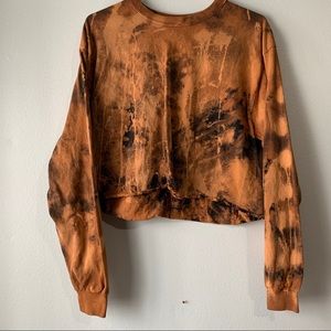 Gildan Bleach Washed Cropped Long Sleeve Shirt SzL